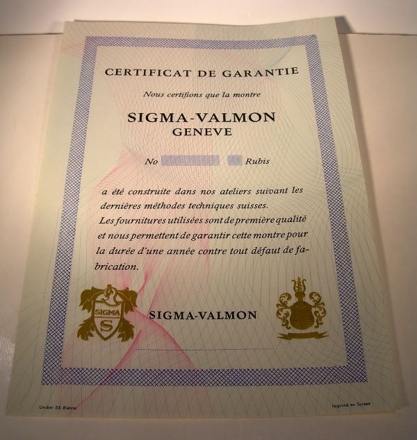 ( SOLD ) BERMONT by SIGMA VALMON white guarantee / not compiled for watches from the 1950s