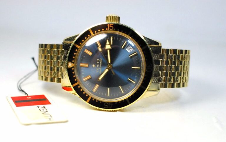 ( VENDUTO - SOLD IN USA ) ZENITH diver referenza P3632 - automatico - cassa e bracciale dorati - RIMANENZA DI MAGAZZINO con plastica sul fondello