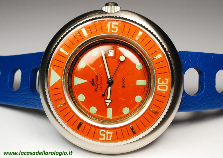 ( VENDUTO IN ITALIA ) PHILIP WATCH CARIBBEAN 2000 - ref.488 - ghiera e quadrante a pallettoni color arancio