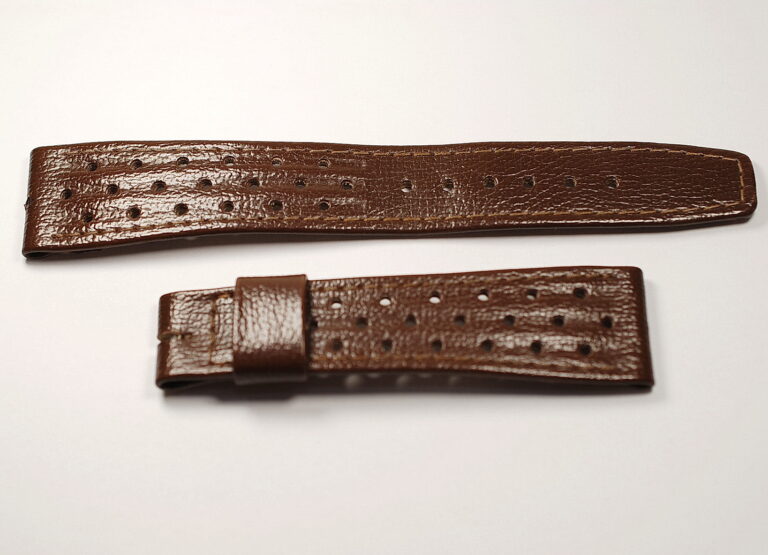 ( SOLD IN ITALY ) CORFAM rare original micro-perforated glossy brown strap - NEW OLD STOCK from the 70s