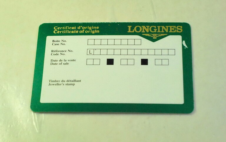 LONGINES white guarantee certificate - presumably from the 90s - to be filled in with the watch data