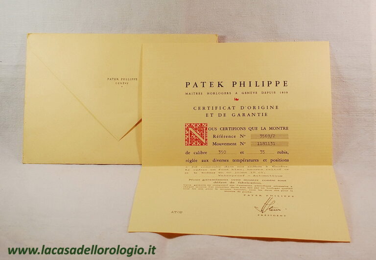 PATEK PHILIPPE certificato di garanzia per modelli 
