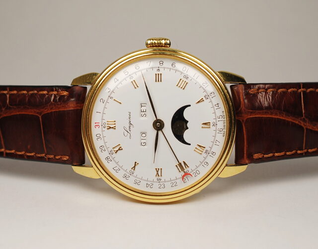 ( VENDUTO IN FRANCIA ) LONGINES calendario completo con fasi lunari - cassa in oro giallo 18k - meccanico a carica manuale - anni '80 / '90
