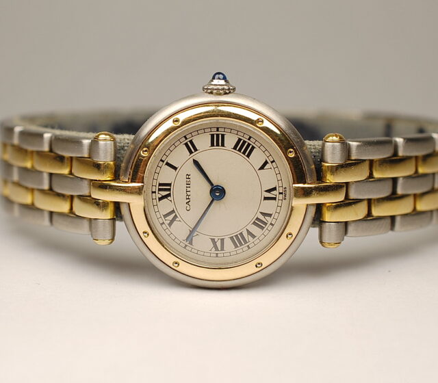 ( SOLD IN U.K. ) Cartier “Panthere - ronde Vendome” reference 166920 - steel and yellow gold case and bracelet - Cartier box and service