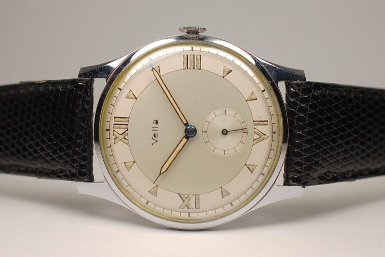 ( SOLD IN ITALY ) VETTA rare 37.5mm oversized watch - with spectacular three-tone art deco dial - NEW WAREHOUSE FROM THE 1930s