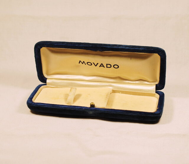 ( SOLD IN UNITED ARAB EMIRATES ) MOVADO very rare blue velvet box for men's watches and chronographs, presumably from the 1950s