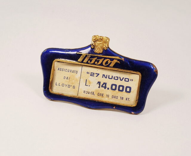 TISSOT rare and collectable window display - in brass with blue cloisonnè enamel - 1950s