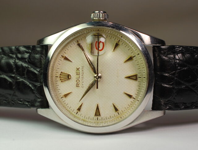 ( VENDUTO IN ITALIA ) ROLEX OYSTER DATE PRECISION ref. 6294 - raro quadrante guillochet con datario a roulette rosso / nero - anno 1954