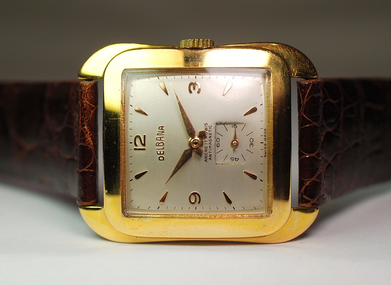 SOLD IN ITALY DELBANA rare cioccolatone with big square bow case NEW OLD STOCK from the 1950s La Casa dell Orologio