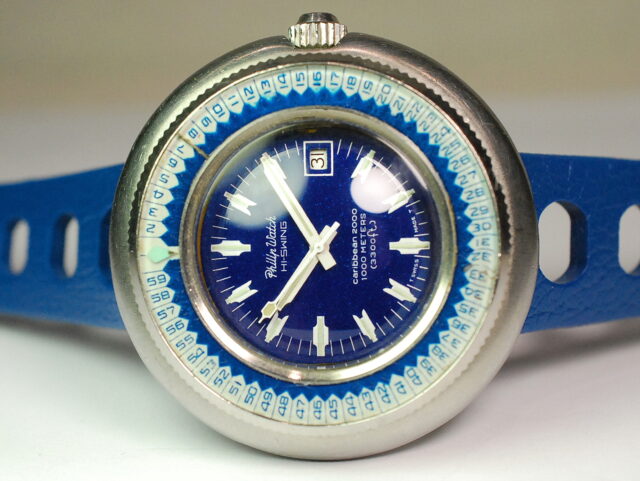 PHILIP WATCH Caribbean 2000 HI-SWING - reference 709 - 50mm steel case - blue dial and bezel - 1970s