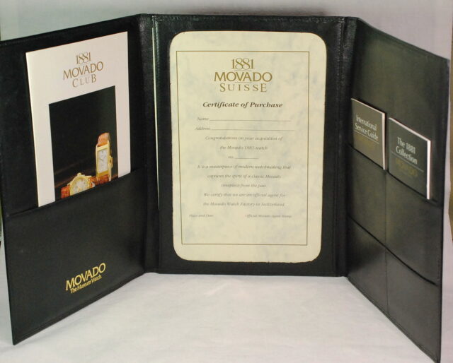 MOVADO 1881 gold watch set - consisting of white guarantee certificate / to be filled in - document holder and booklets