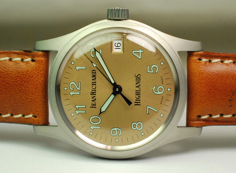 ( SOLD IN GERMANY ) JEAN RICHARD ” HIGHLANDS” reference 28010 military type men's watch, waterproof steel case with sandblasted finish, manual winding