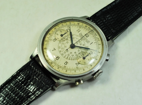 EBERHARD raro cronografo in acciaio pre EXTRA FORT lunetta a gra La Casa dell Orologio
