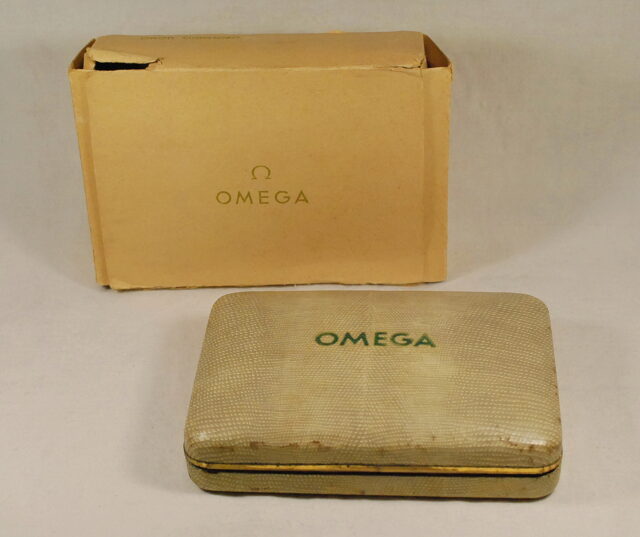 OMEGA rara scatola per orologi e cronografi - RIMANENZA DI MAGAZZINO anni '40 / '50