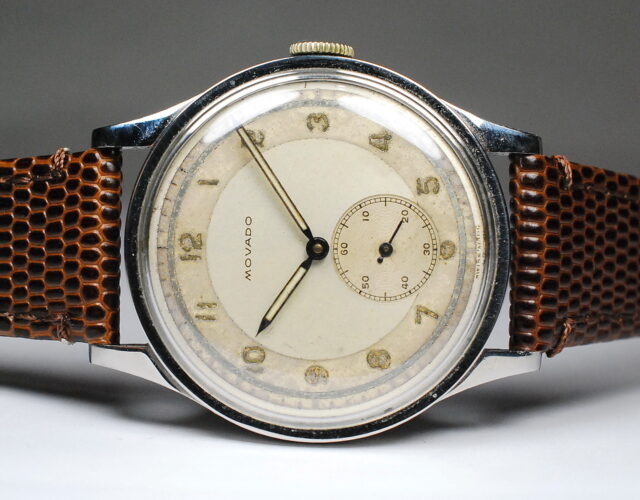 SOLD IN ITALY MOVADO rare oversized big calatrava watch from the 1940s two tone dial with luminous indexes and numbers La Casa dell Orologio
