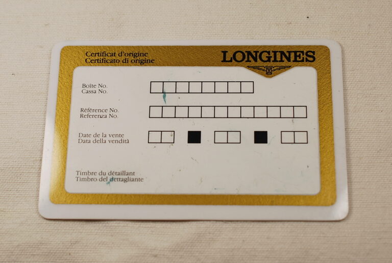 LONGINES certificato bianco da compilare a card - per orologi e cronografi anni '90 / 2000