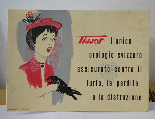 TISSOT pannello pubblicitario originale anni '30 / '40 realizzato in cartone pressato